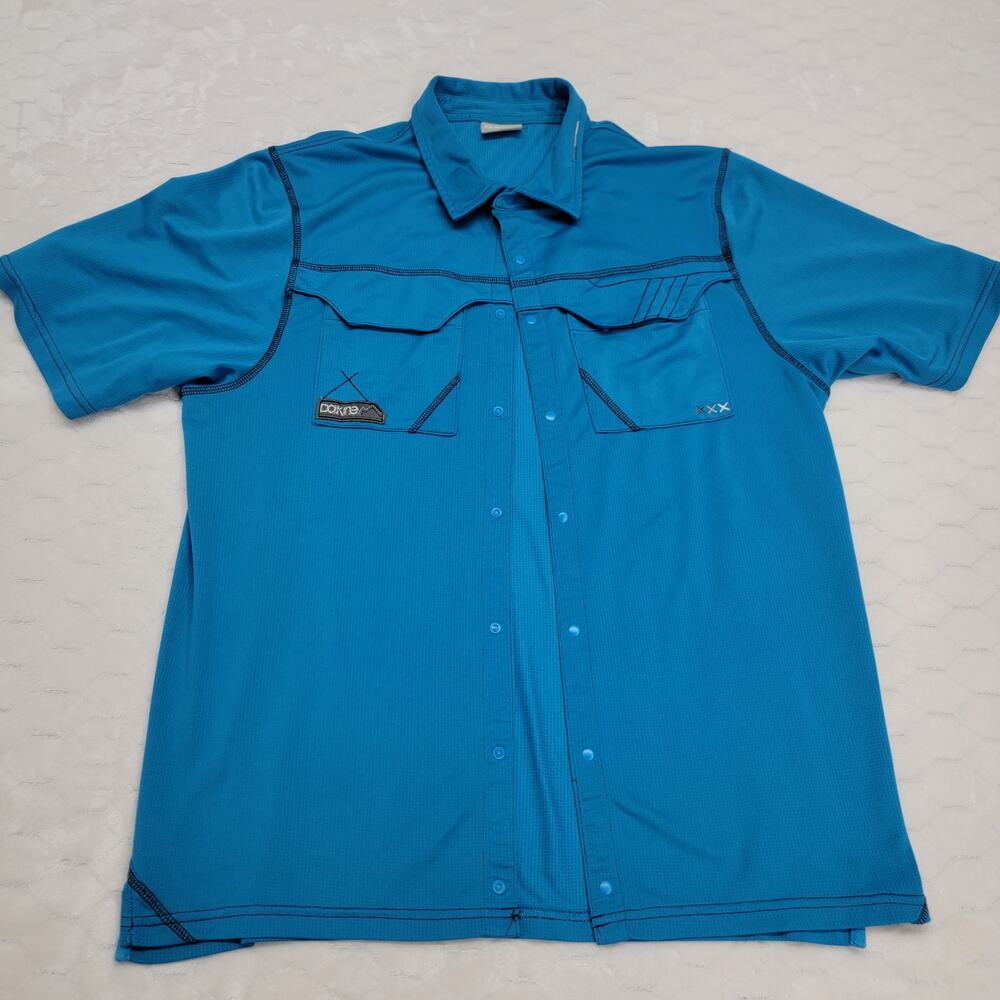 Dakine Men's L Shirt Blue Snap Front Bamboo Polyester Performance Short Sleeve